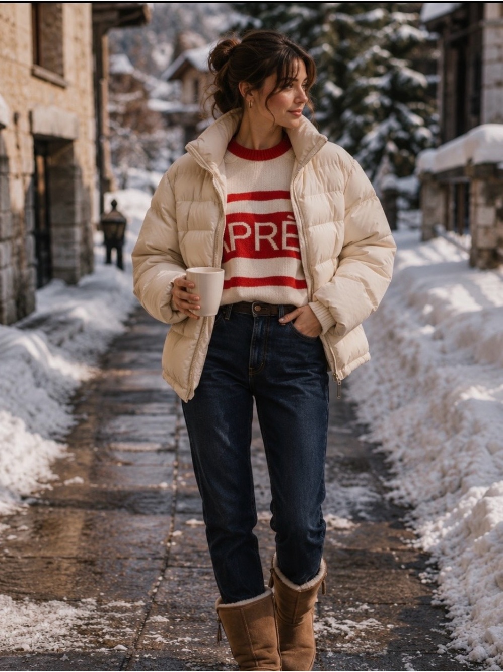 NAADAM Red and Cream 'APRÈS' Crewneck Sweater - Picture 2 of 16